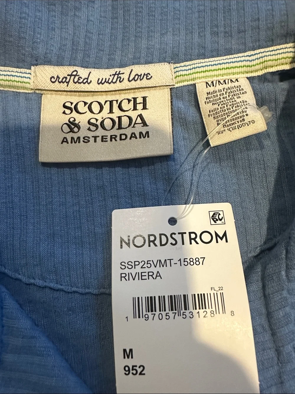 Scotch & Soda Light Blue Ribbed Polo with Chest Pocket